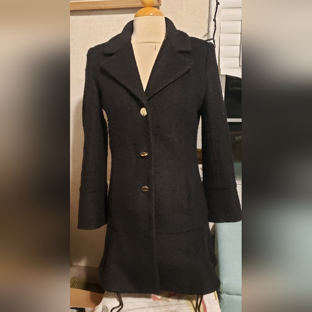 Laundry by shelli segal skirted boucle peacoat cheetah lined bell sleeves